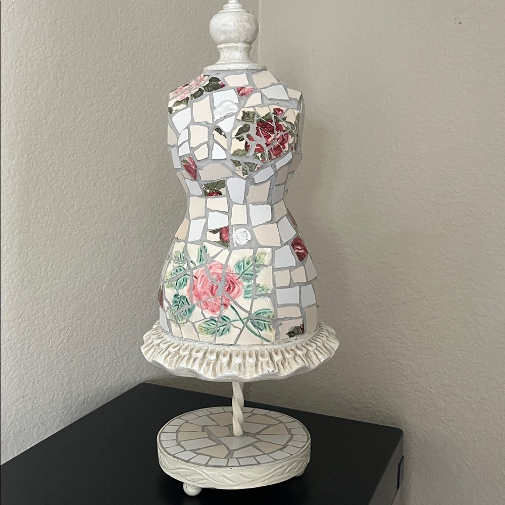 17’’ inch high Hand Crafted Floral Mosaic Bust - Cream red and Pink